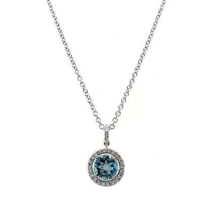 18k White Gold Aqua Pendant with White Diamonds