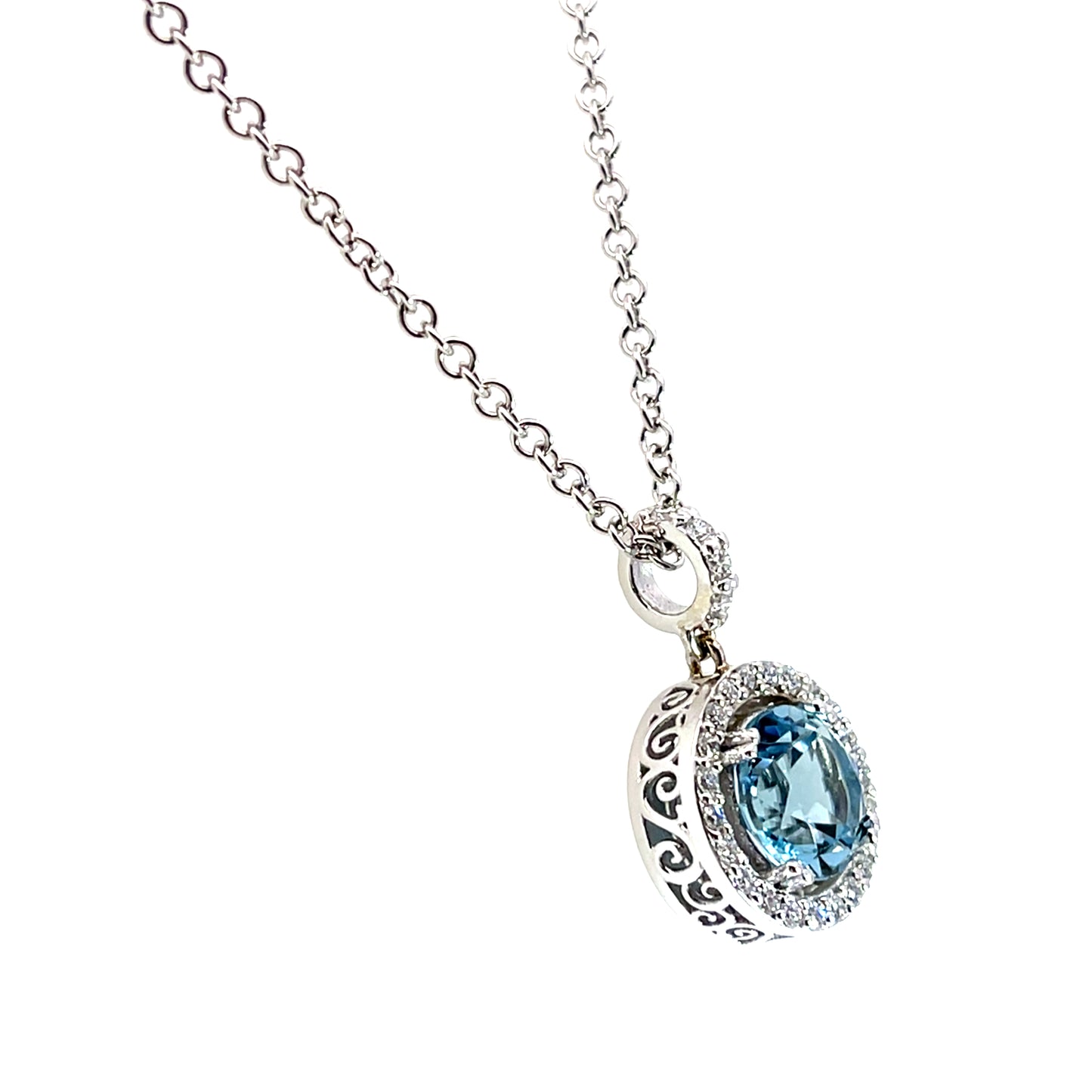 18k White Gold Aqua Pendant with White Diamonds