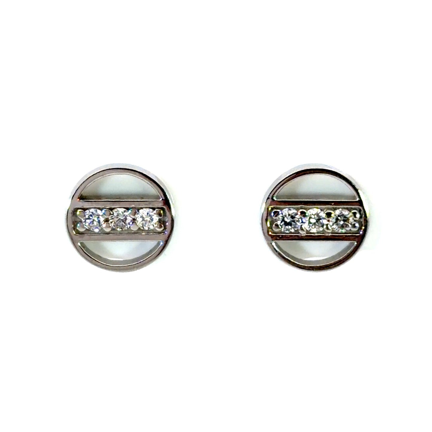 18k White Gold Circle Studs with Bead Set FVS Diamonds
