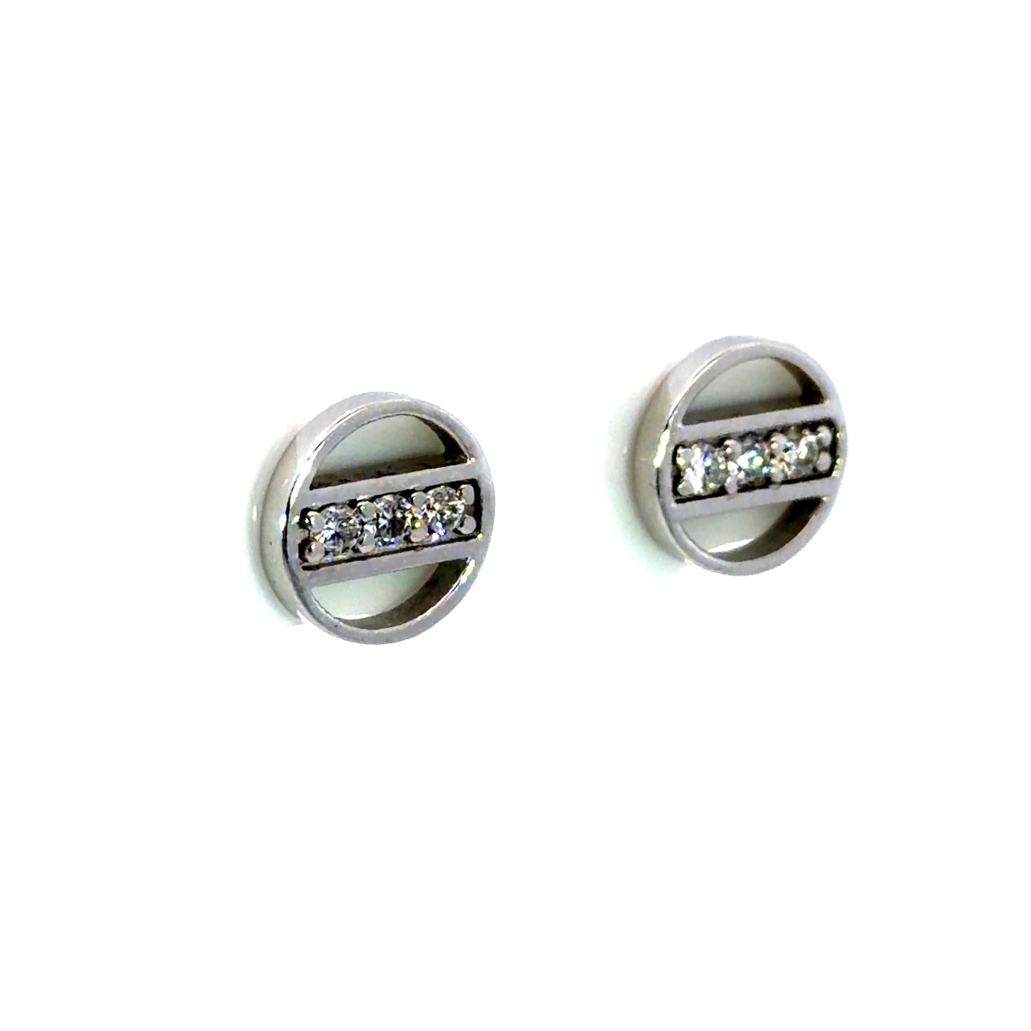 18k White Gold Circle Studs with Bead Set FVS Diamonds