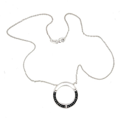 18k White Gold Black Diamond Circle Necklace