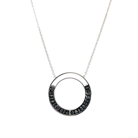 18k White Gold Black Diamond Circle Necklace