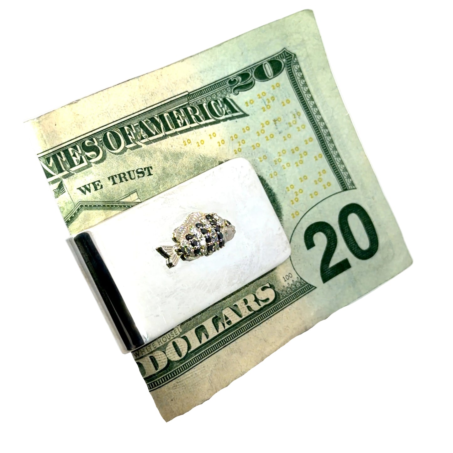 Sterling Silver and 18k White Gold Fish Money Clip