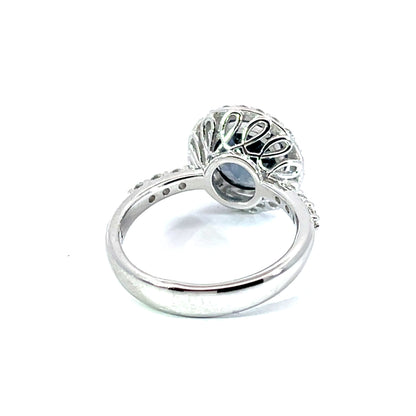 18k White Gold Gray Spinel Halo Ring with White Diamonds