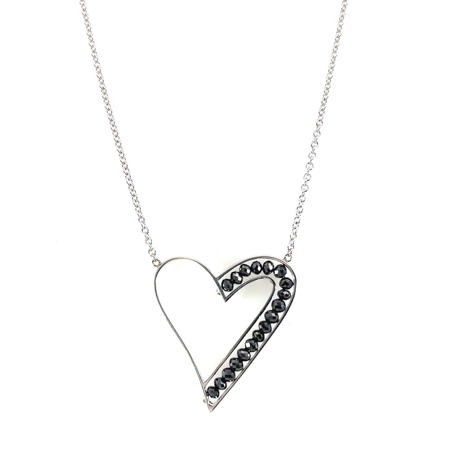 18k White Gold Black Diamond Heart Necklace