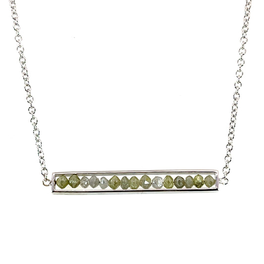 18k White Gold Grey Diamond Bar Necklace