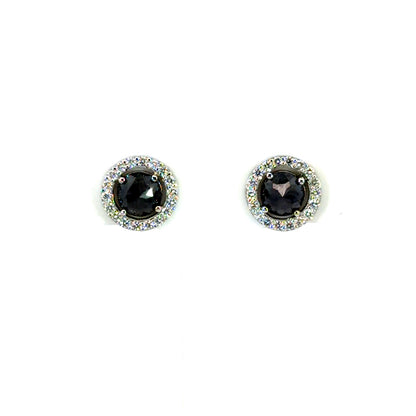 18k White Gold Rose Cut Black Diamond Halo Studs
