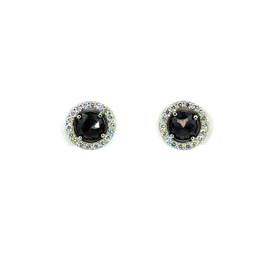 18k White Gold Rose Cut Black Diamond Halo Studs