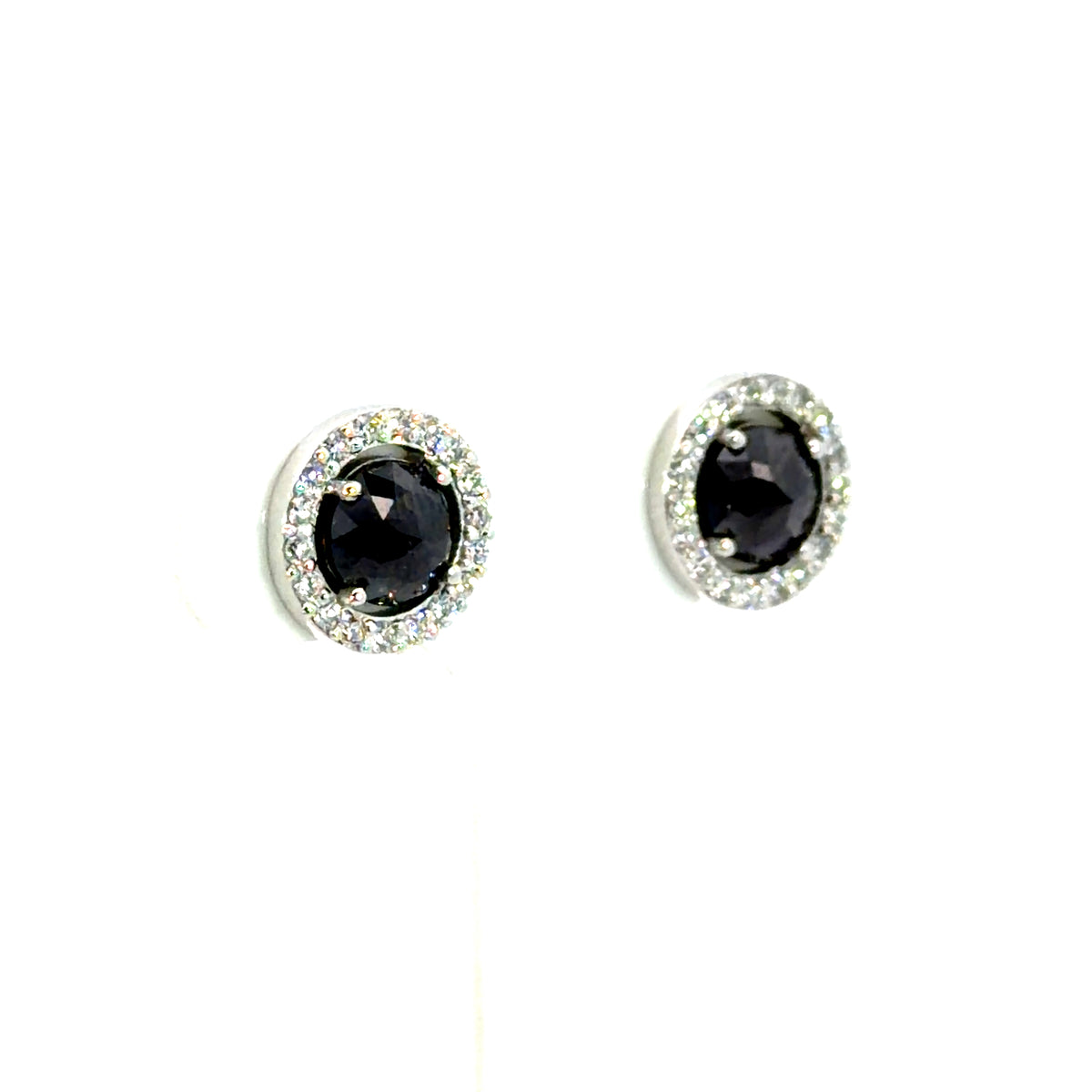 18k White Gold Rose Cut Black Diamond Halo Studs