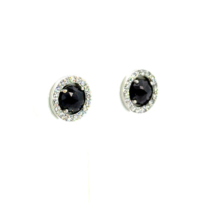 18k White Gold Rose Cut Black Diamond Halo Studs