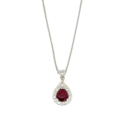 18k White Gold Ruby Pendant with 10 FVS Diamonds