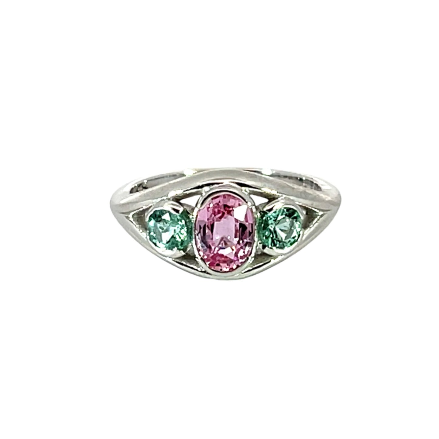 18k White Gold Padparadscha Sapphire and Tourmaline Ring