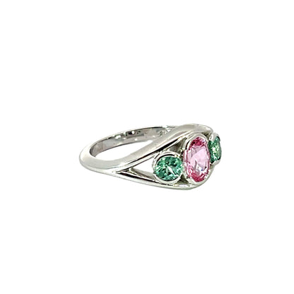 18k White Gold Padparadscha Sapphire and Tourmaline Ring