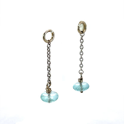 18k White Gold and Pakistan Aqua Bead Dangle Earring Jackets