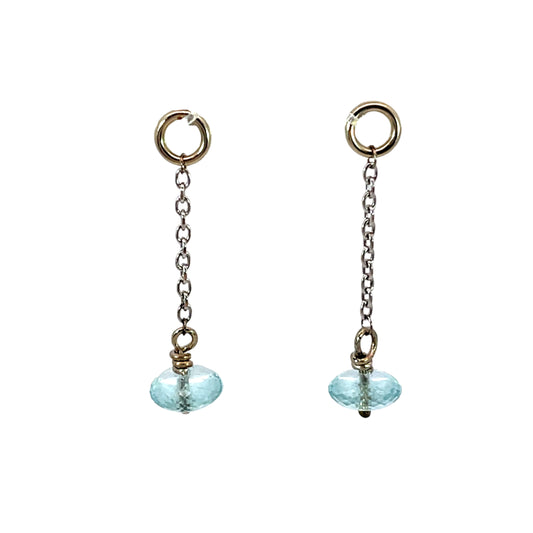 18k White Gold and Pakistan Aqua Bead Dangle Earring Jackets