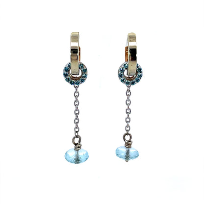 18k White Gold and Pakistan Aqua Bead Dangle Earring Jackets
