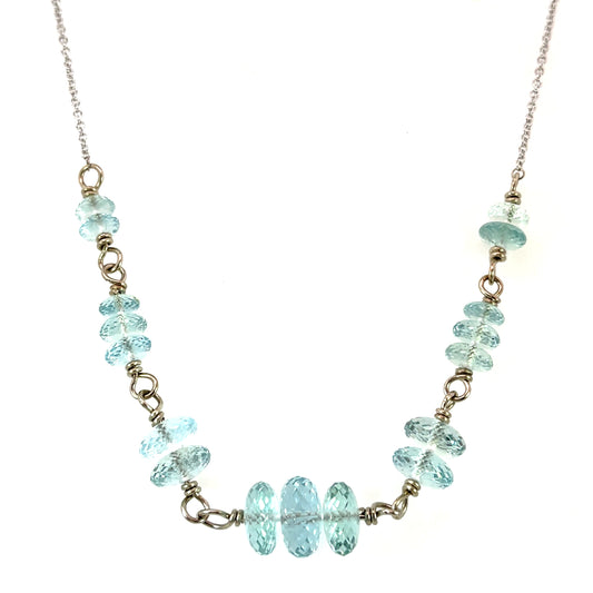 18k White Gold and Pakistan Aquamarine Bead Necklace