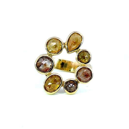 18k Yellow Gold 7 Diamond Rose Ring