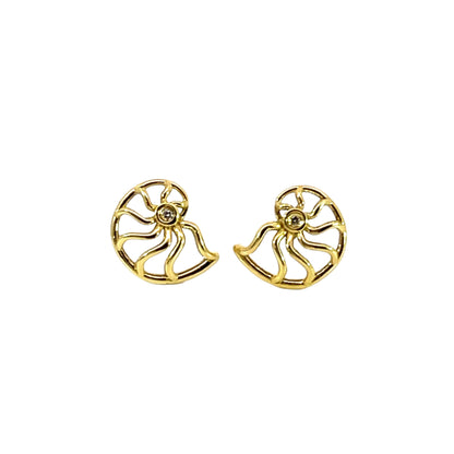 18k Yellow Gold White Diamond Ammonite Studs