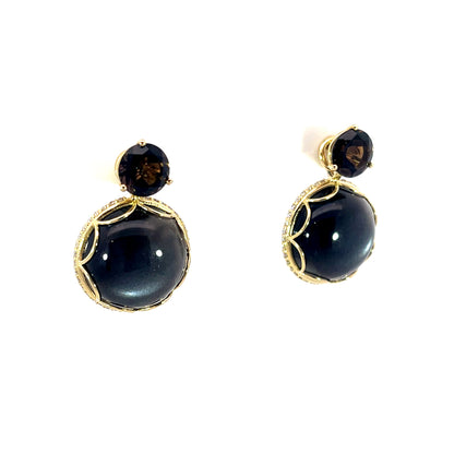 18k Yellow Gold Black Moonstone Earring Jackets with Champagne Diamonds