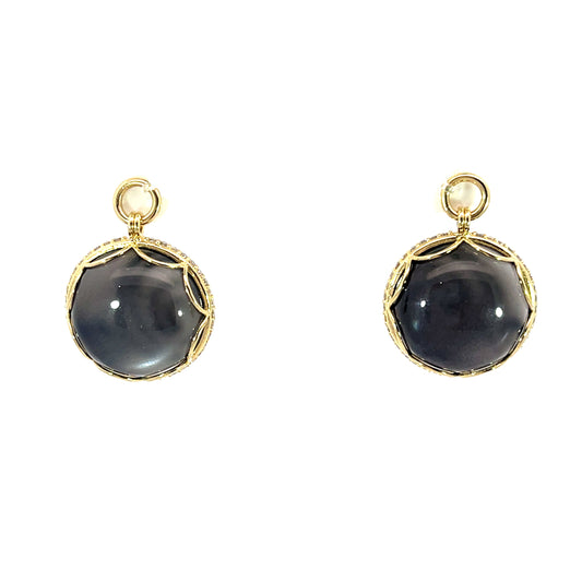 18k Yellow Gold Black Moonstone Earring Jackets with Champagne Diamonds