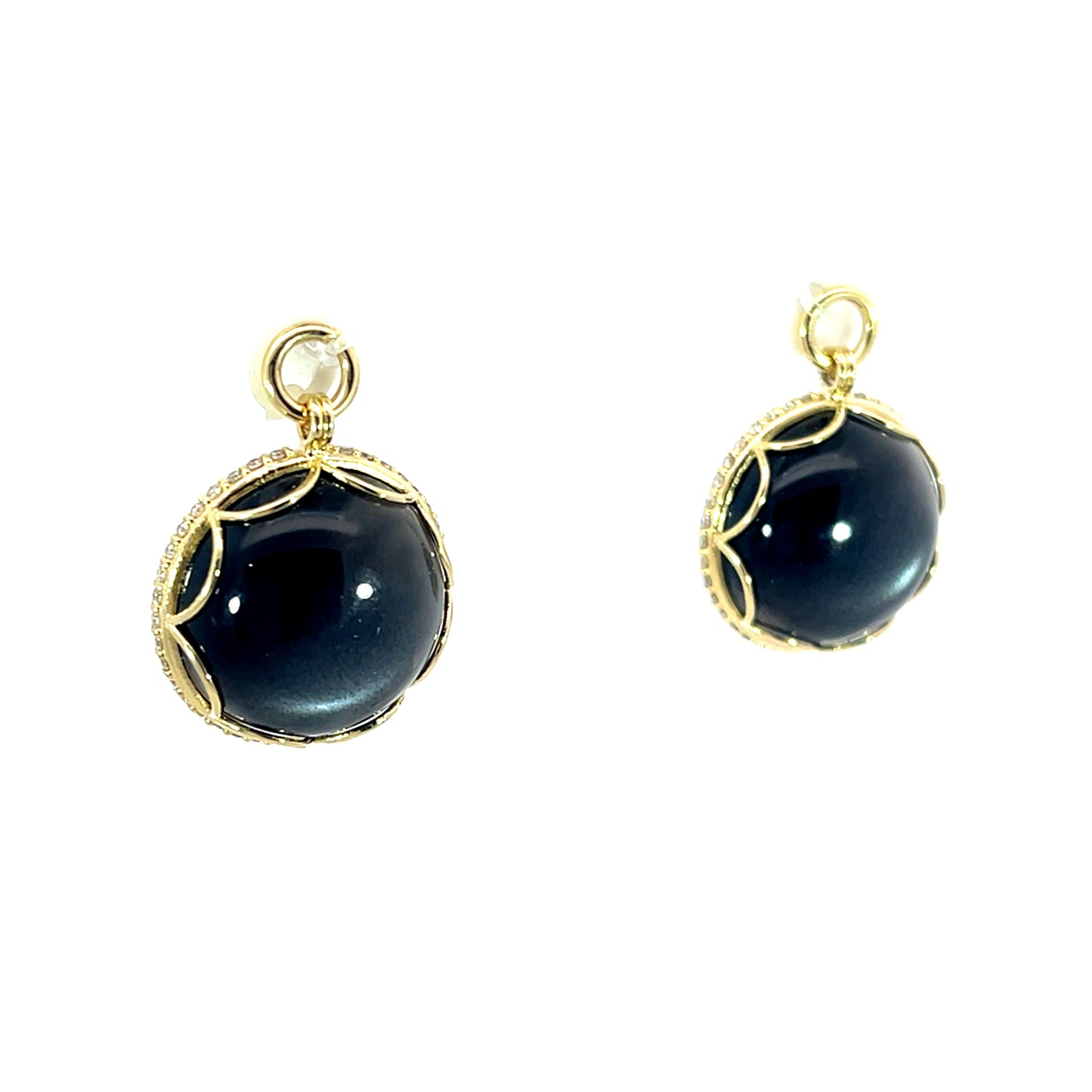 18k Yellow Gold Black Moonstone Earring Jackets with Champagne Diamonds