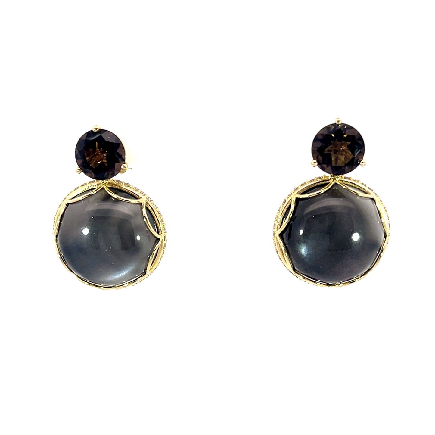 18k Yellow Gold Black Moonstone Earring Jackets with Champagne Diamonds