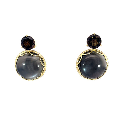 18k Yellow Gold Black Moonstone Earring Jackets with Champagne Diamonds