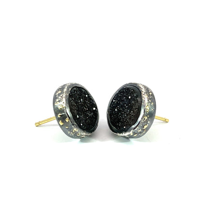 18k Yellow Gold Brown Druzy Studs