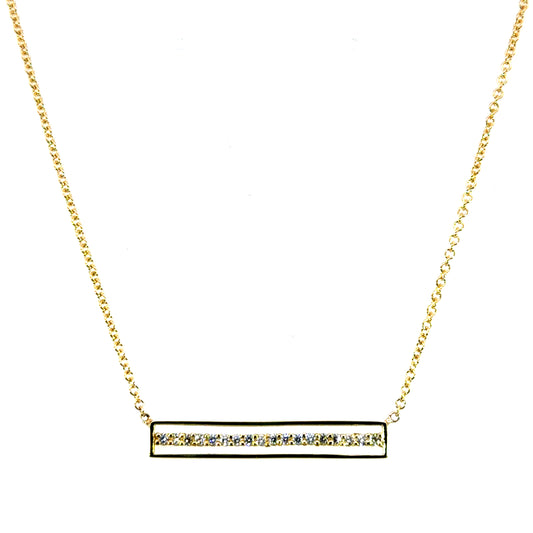 18k Yellow Gold Floating Diamond Bar Necklace