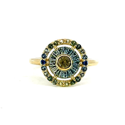 18k Yellow Gold Multicolor Torus Sapphire Ring
