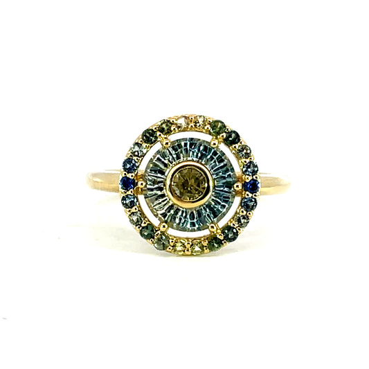 18k Yellow Gold Multicolor Torus Sapphire Ring