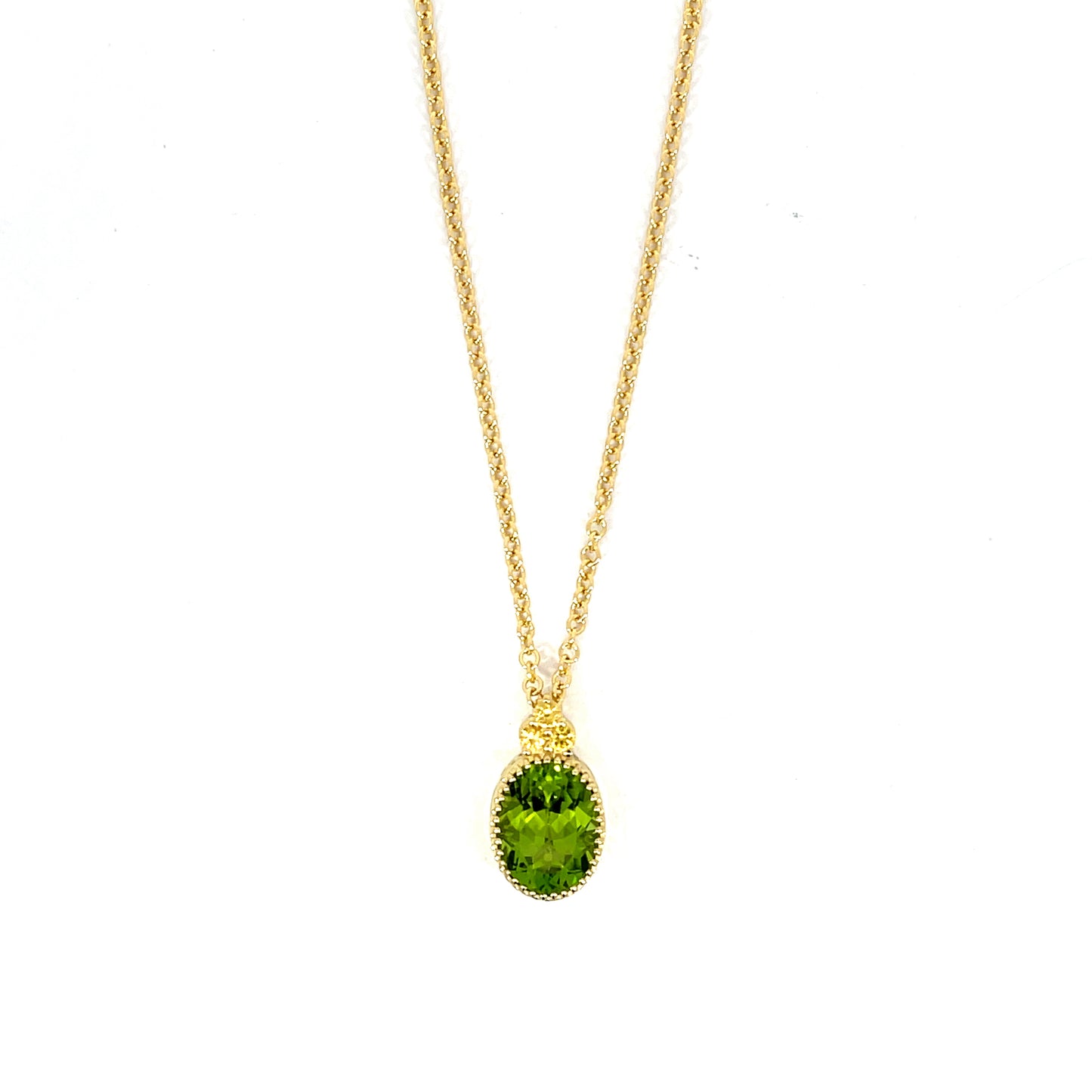 18k Yellow Gold Peridot Pendant with 3 Yellow Sapphires