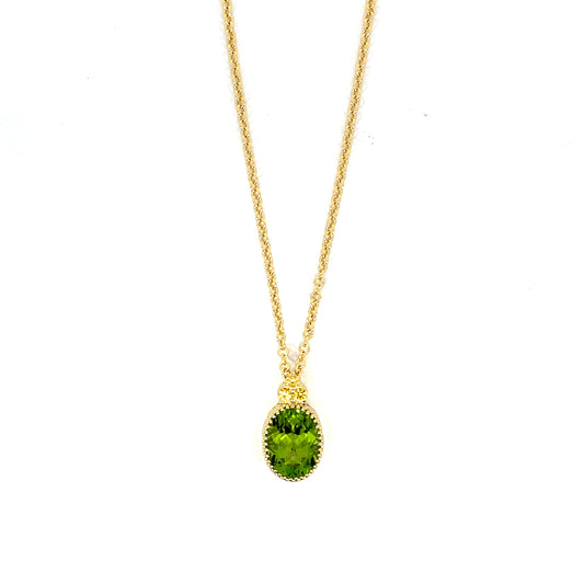 18k Yellow Gold Peridot Pendant with 3 Yellow Sapphires