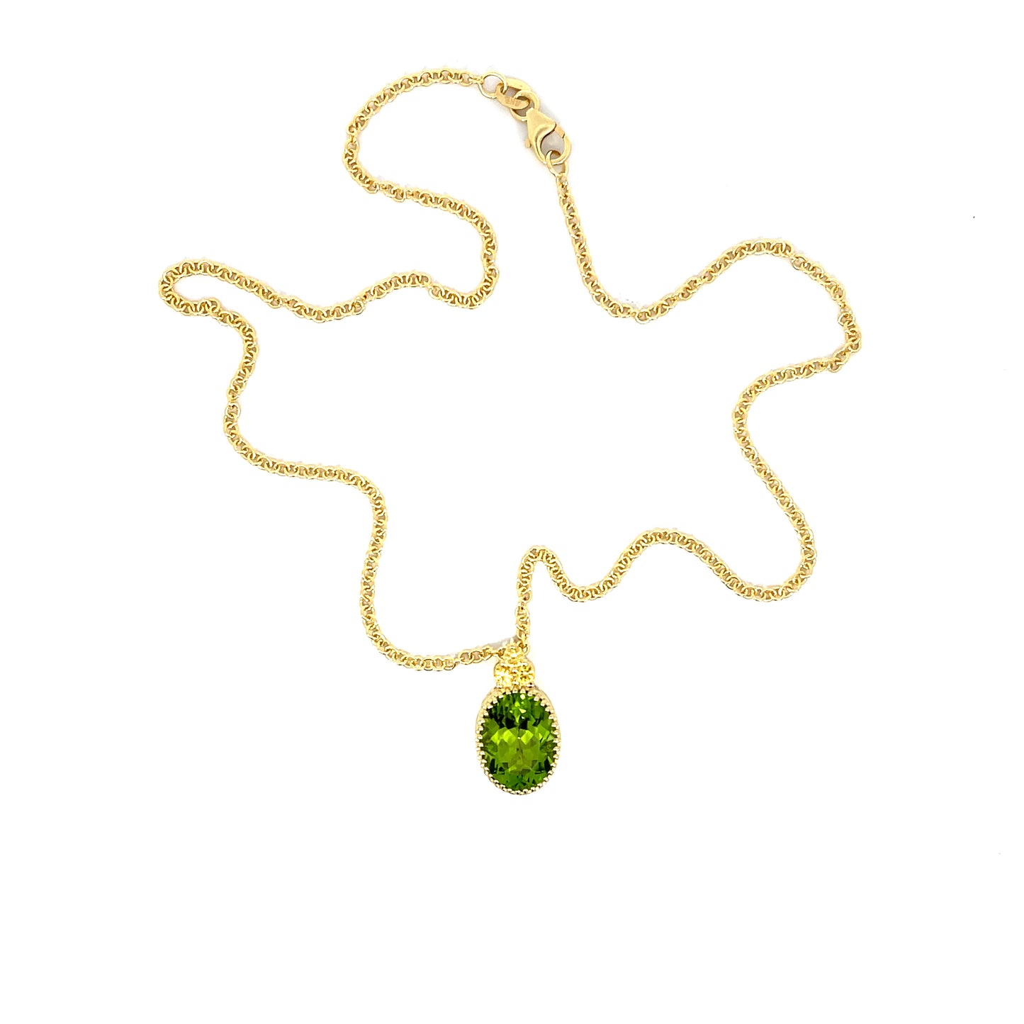 18k Yellow Gold Peridot Pendant with 3 Yellow Sapphires