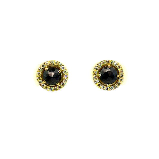18k Yellow Gold Rose Cut Black Diamond Halo Studs