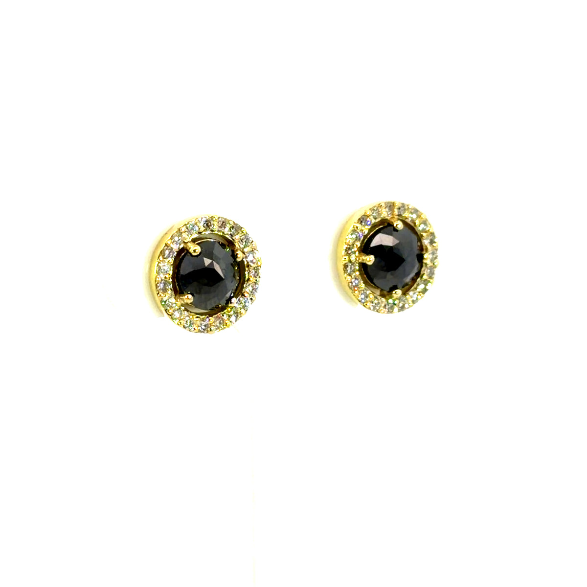 18k Yellow Gold Rose Cut Black Diamond Halo Studs