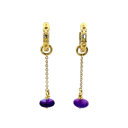 18k Yellow Gold and Zambia Amethyst Bead Dangle Earring Jackets