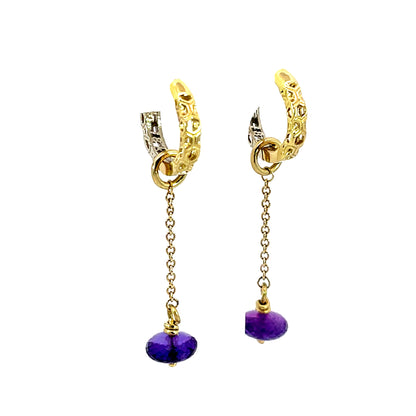 18k Yellow Gold and Zambia Amethyst Bead Dangle Earring Jackets