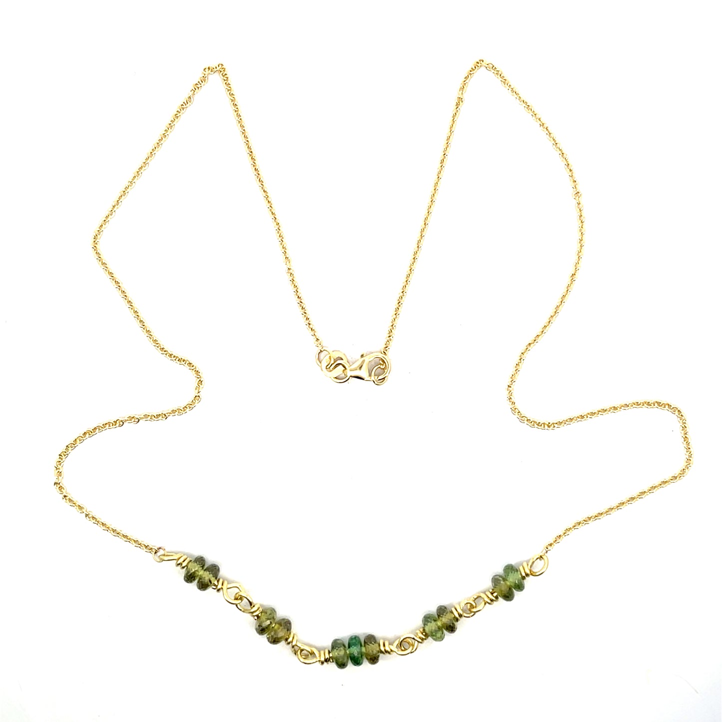 18k Yellow Gold and Nambia Demantoid Garnet Bead Necklace