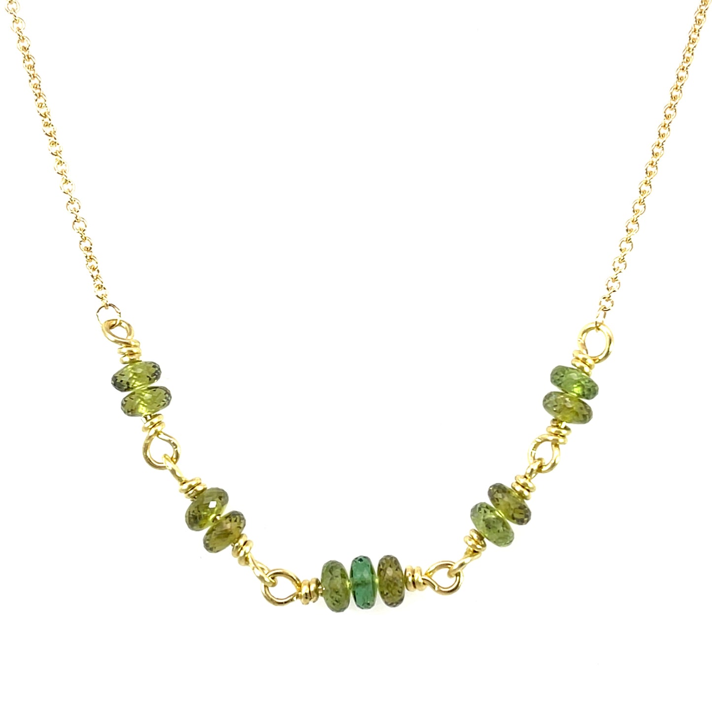 18k Yellow Gold and Nambia Demantoid Garnet Bead Necklace