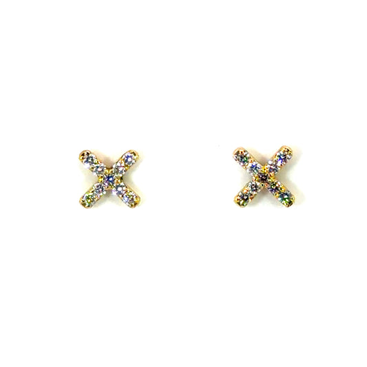 18k Yellow Gold "X" Studs with White Diamonds
