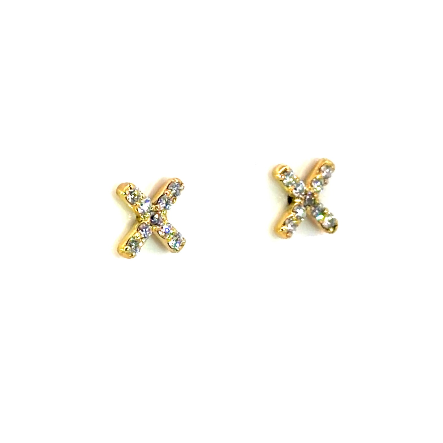 18k Yellow Gold "X" Studs with White Diamonds