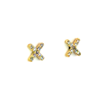 18k Yellow Gold "X" Studs with White Diamonds