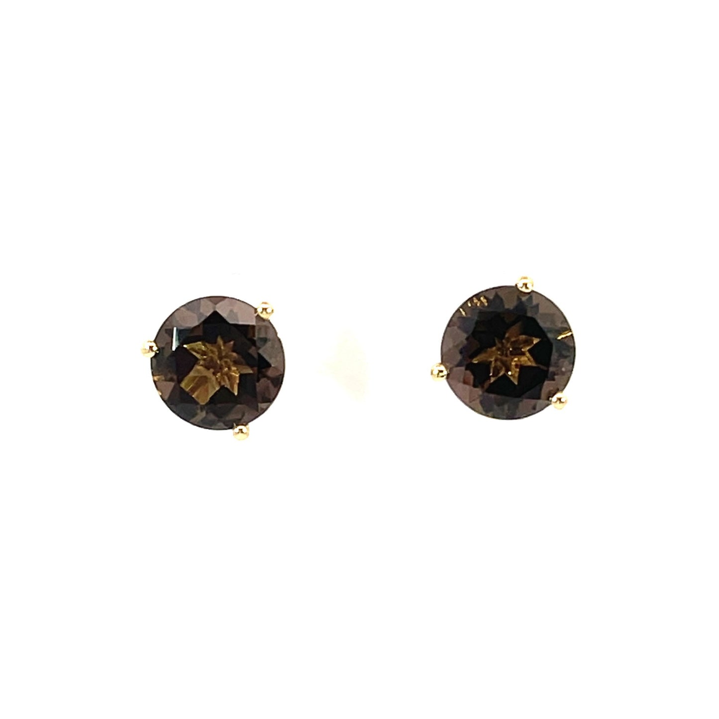 Smoky Quartz Studs with 18k Yellow Gold