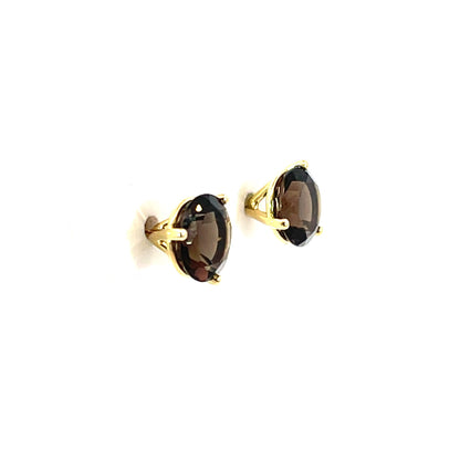 Smoky Quartz Studs with 18k Yellow Gold