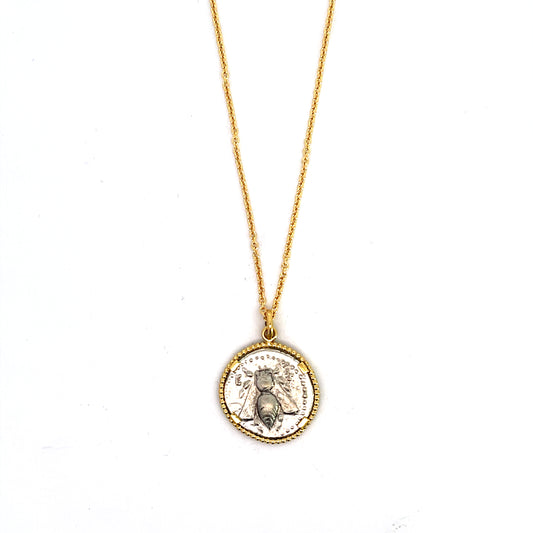 Double-Sided Bee and Stag Coin Pendant with 18k Yellow Gold