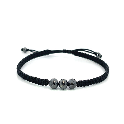 Black Chinese Silk Cord Bracelet with 7.50tcw of Black Diamonds