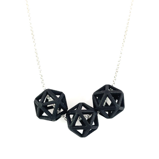 Three Black Nylon Isohedrons Necklace