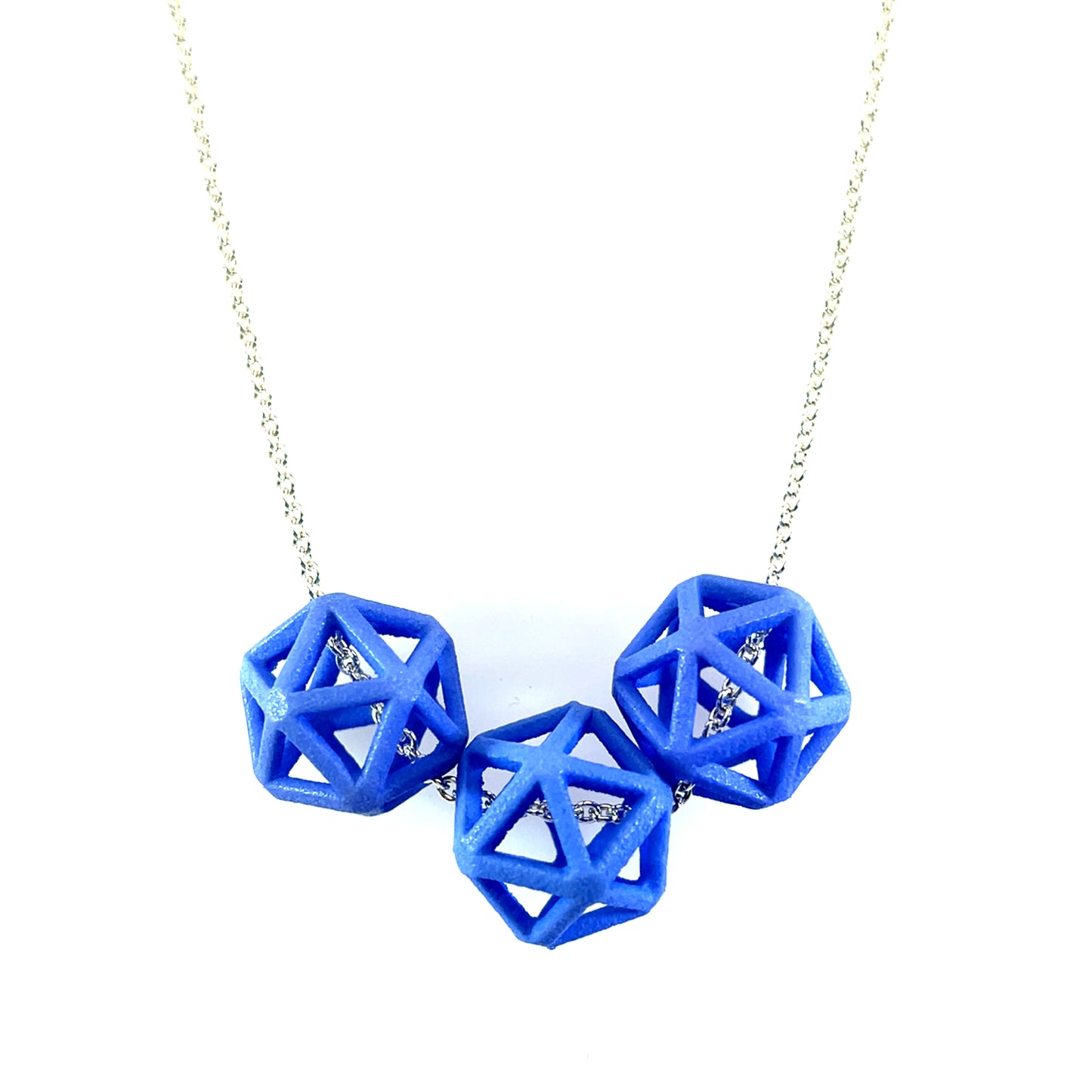 Three Blue Sintered Nylon Isohedrons Necklace